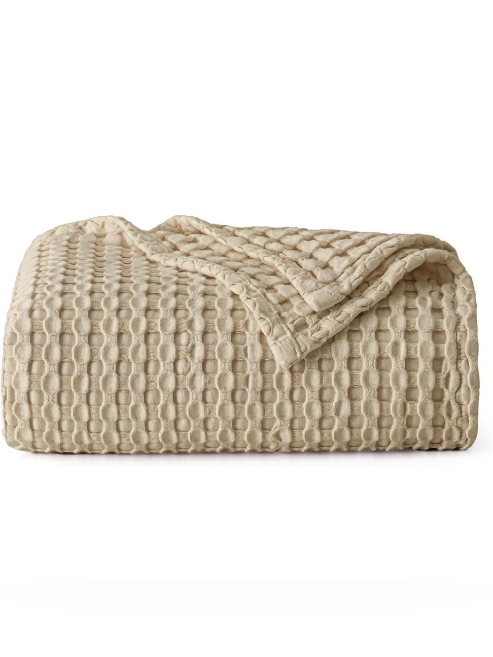 Bedsure Cooling Cotton Waffle Weave Throw Blanket - Light Brown 50”x70”